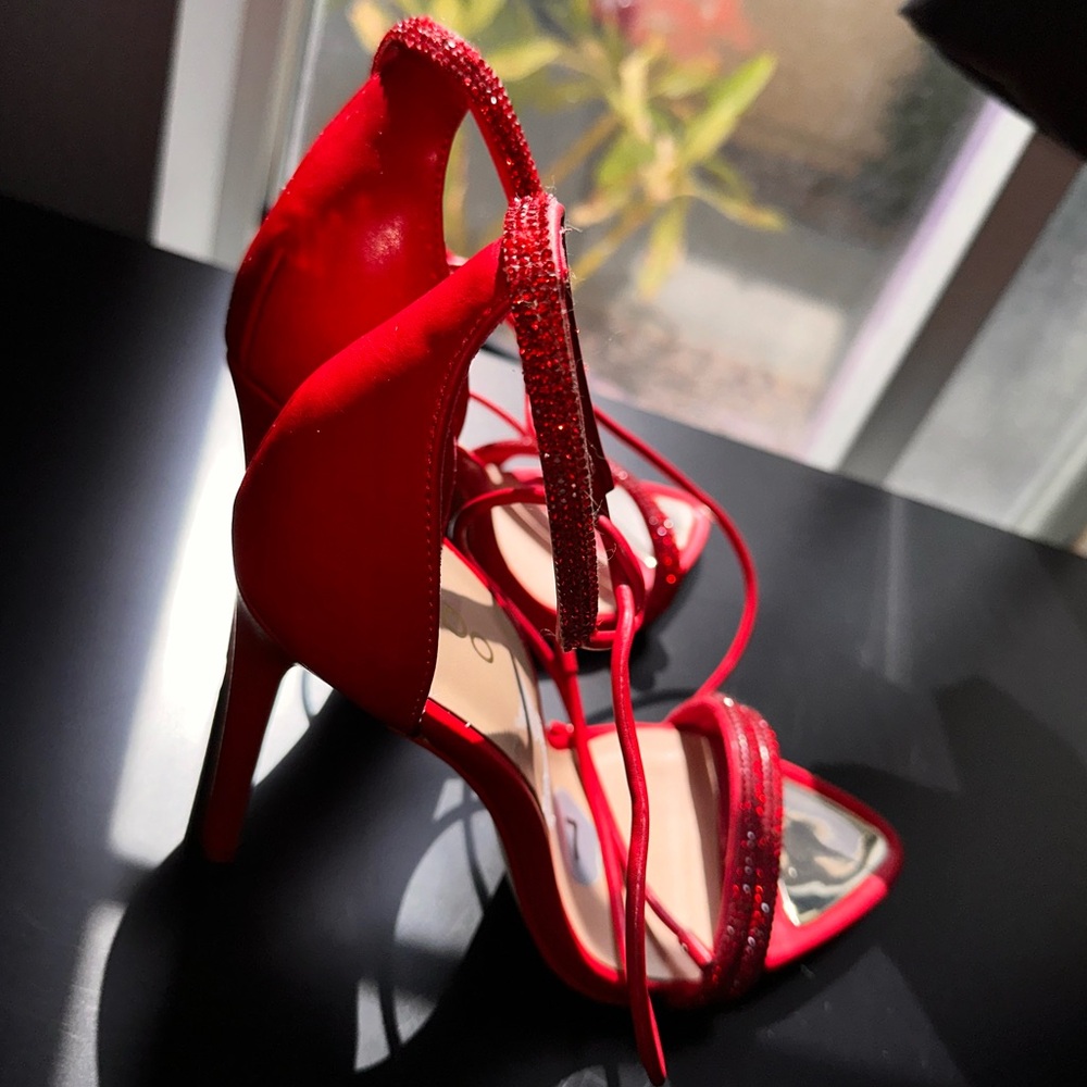ALDO red open toe ankle strap heels